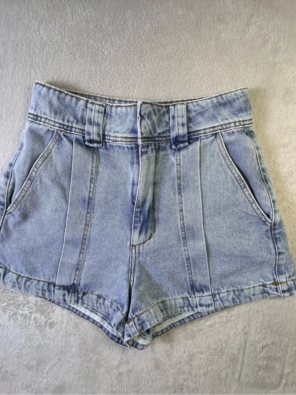 Dress To Denim High Rise Pleated Denim Shorts
